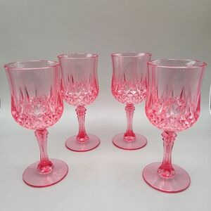 High-End Pink Crystal Plastic Wine Glasses with Diamond Patterns, Set of 4, NWOT